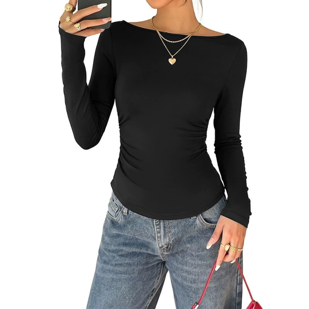 Sexy Lace Backless Round Neck Slim Fit Long Sleeve Top Autumn Winter